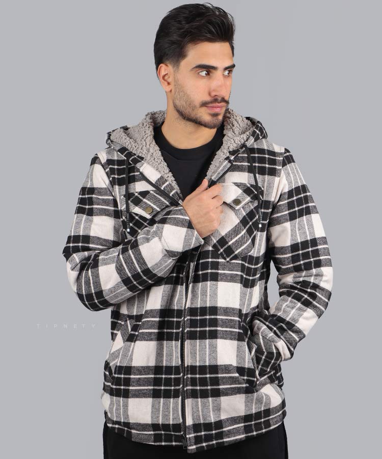 کاپشن مردانه پشمی طرح چهارخانه 1333