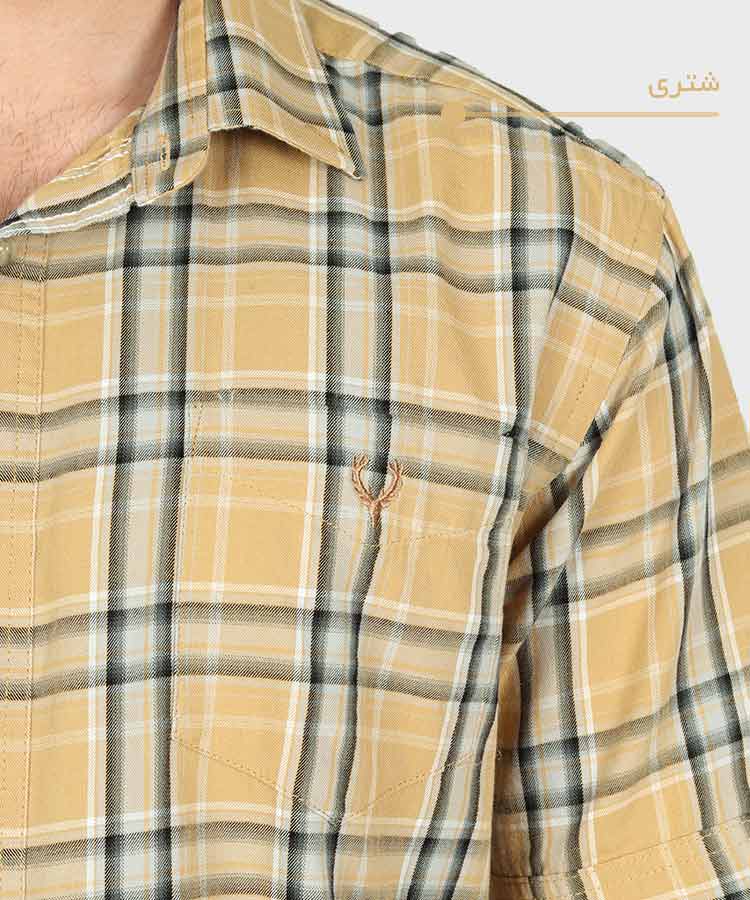 پیراهن مردانه آستین کوتاه چهارخانه شتری 0941