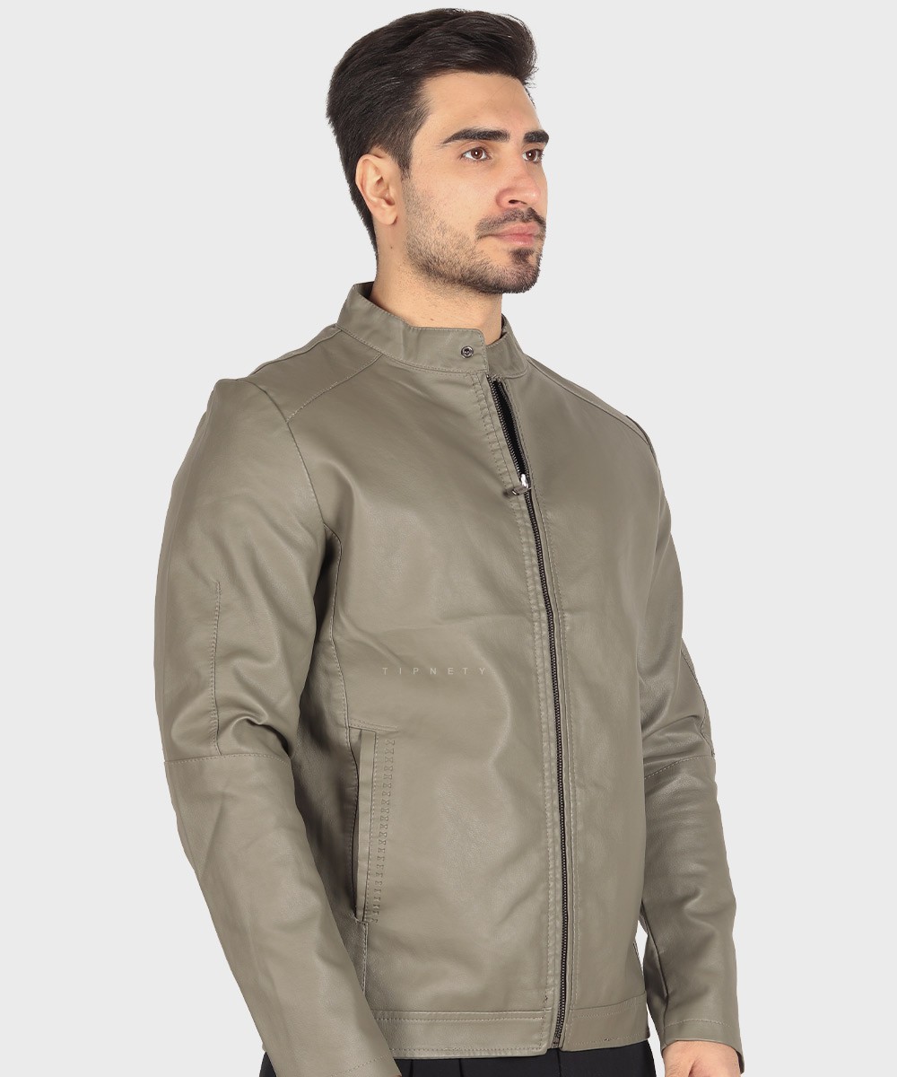 طوسی مشکی استخوانی زمستانه کت چرم 2519  - تصویر 6