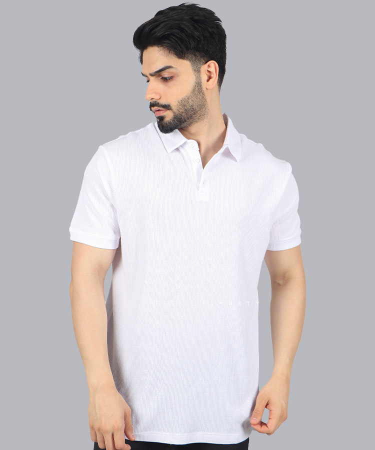                                                                                                     نسکافه ای سفید نوک مدادی سورمه ای تیشرت یقه دار 1685  - تصویر 10