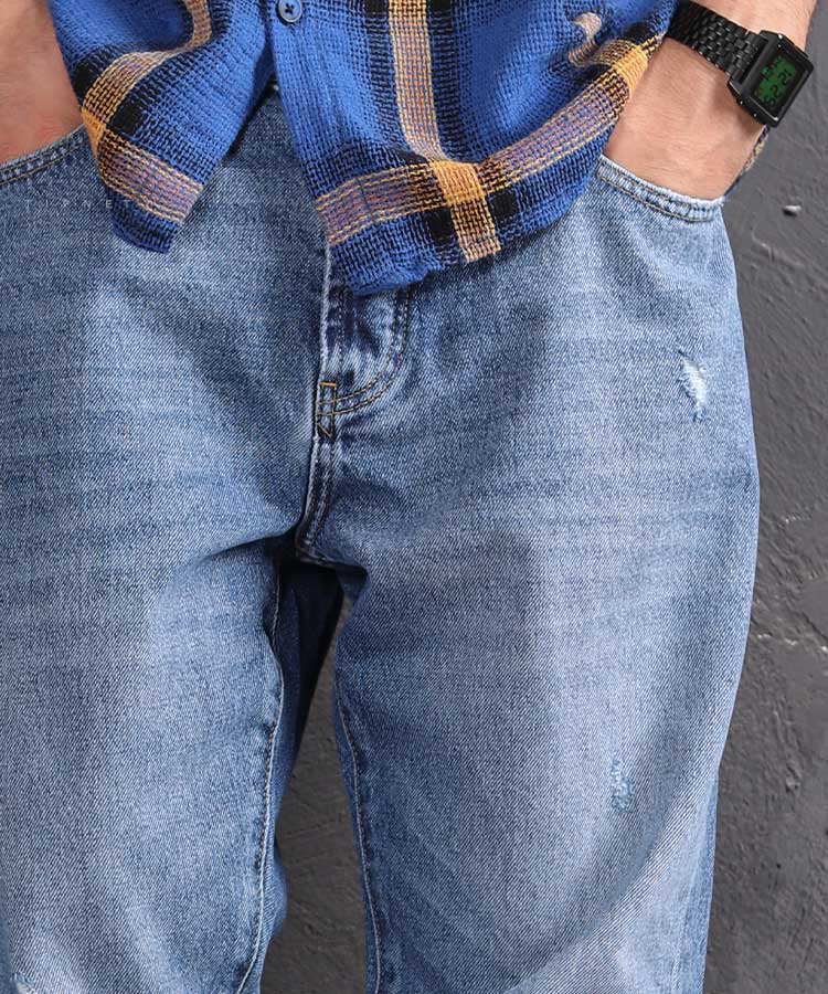 شلوار جین مام فیت مردانه آبی 0152