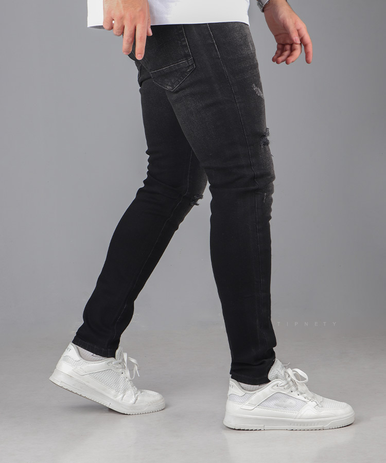 شلوار جین اسکینی مردانه مشکی زاپ دار 1128
