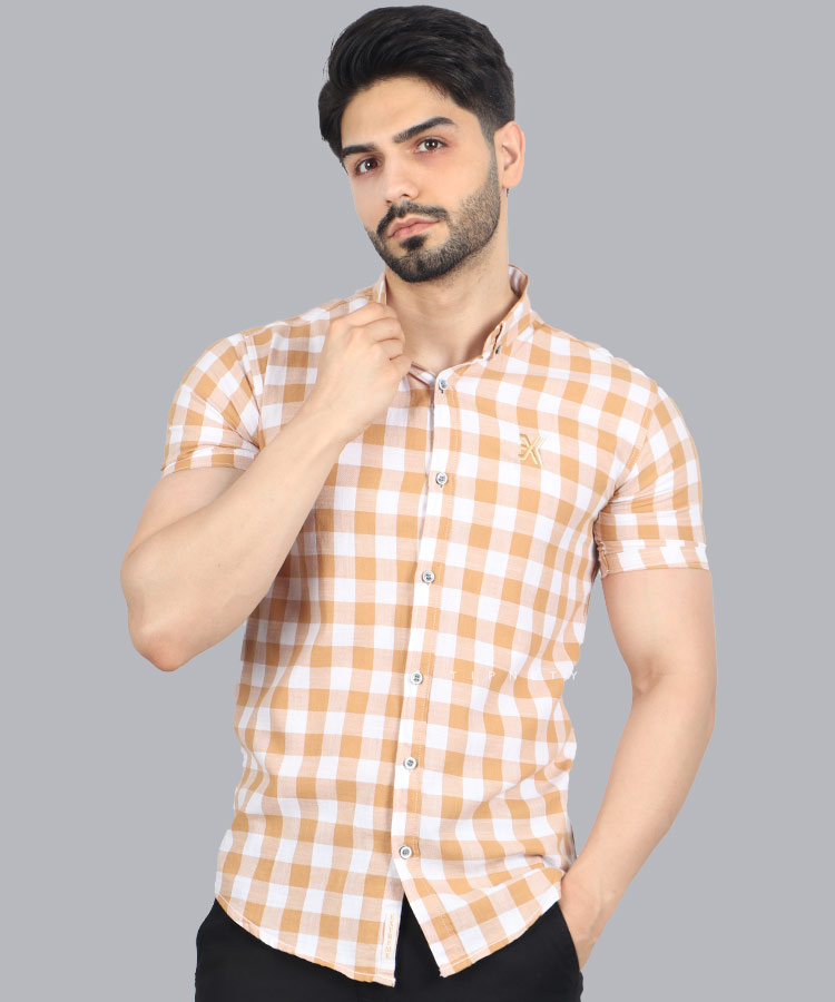 پیراهن مردانه چهارخانه آستین کوتاه 4203