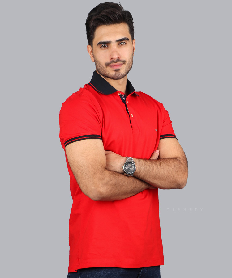تیشرت یقه دار قرمز مردانه 8115