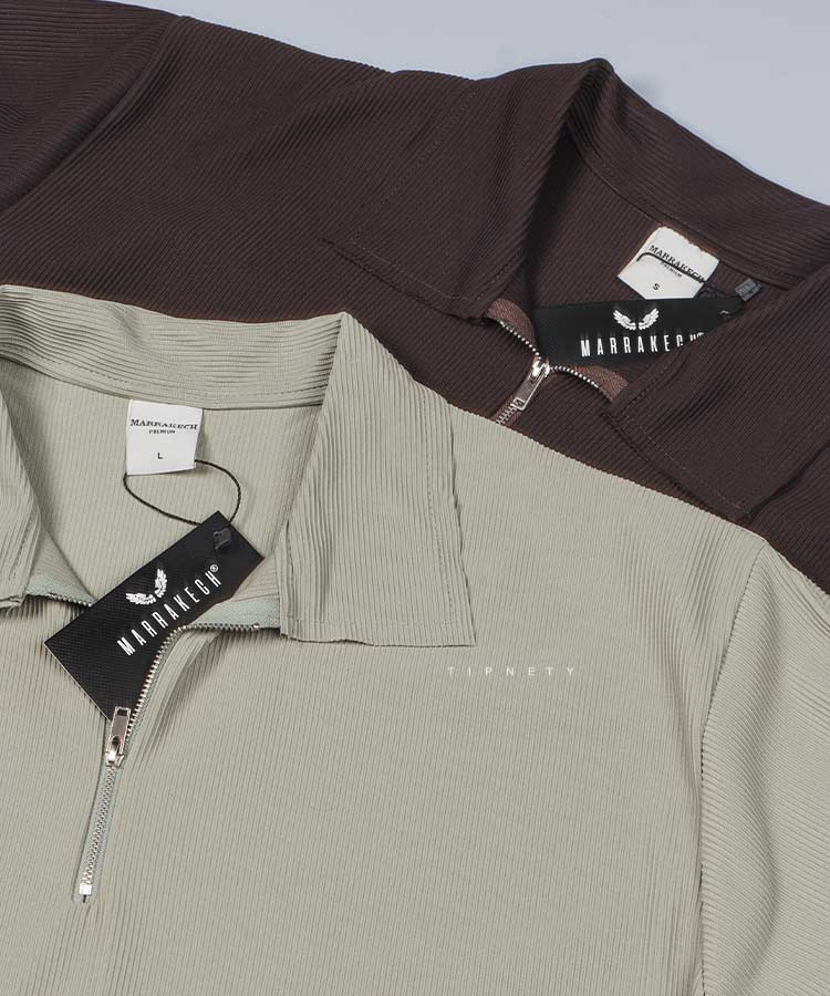 تیشرت یقه دار نیم زیپ برند مراکش 1703