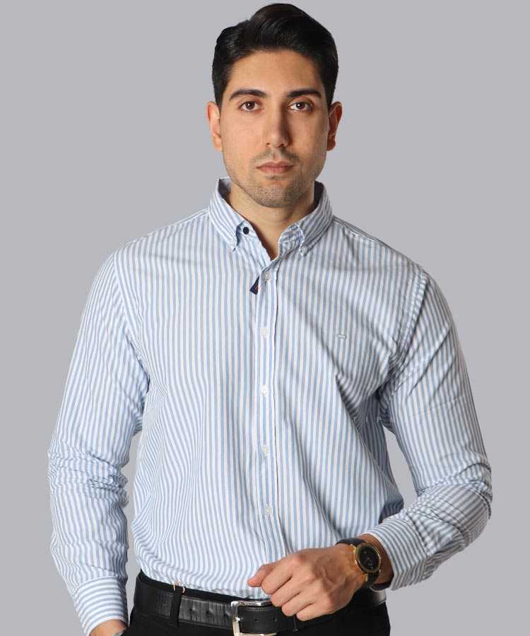 پیراهن مردانه آستین بلند آبی 0842