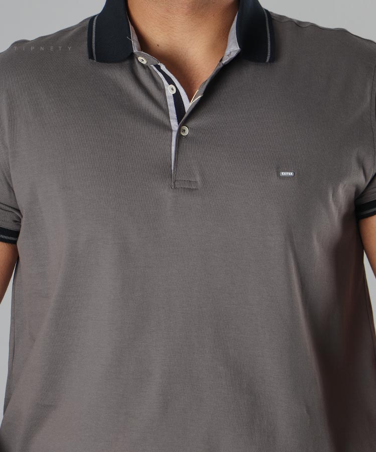 تیشرت یقه دار طوسی مردانه 8118