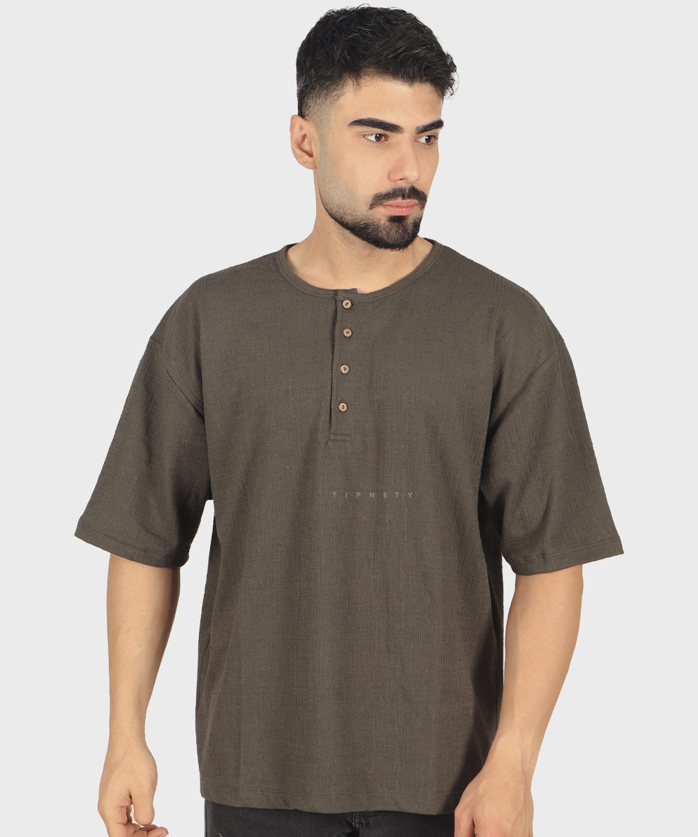 تیشرت نیم دکمه مردانه یقه گرد و لش 1769