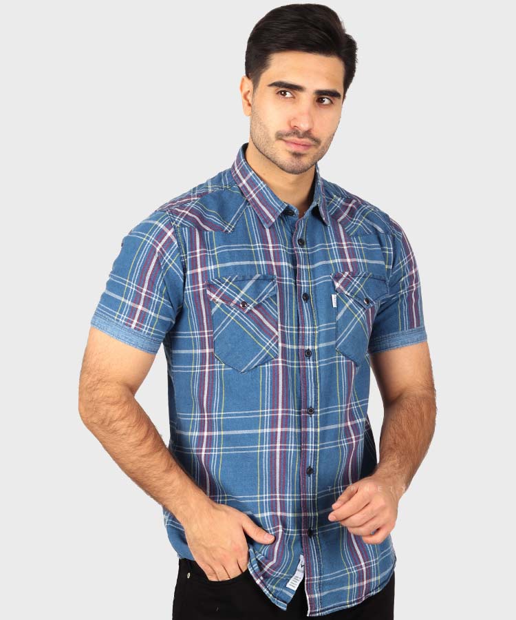 پیراهن مردانه چهارخانه آستین کوتاه 8153