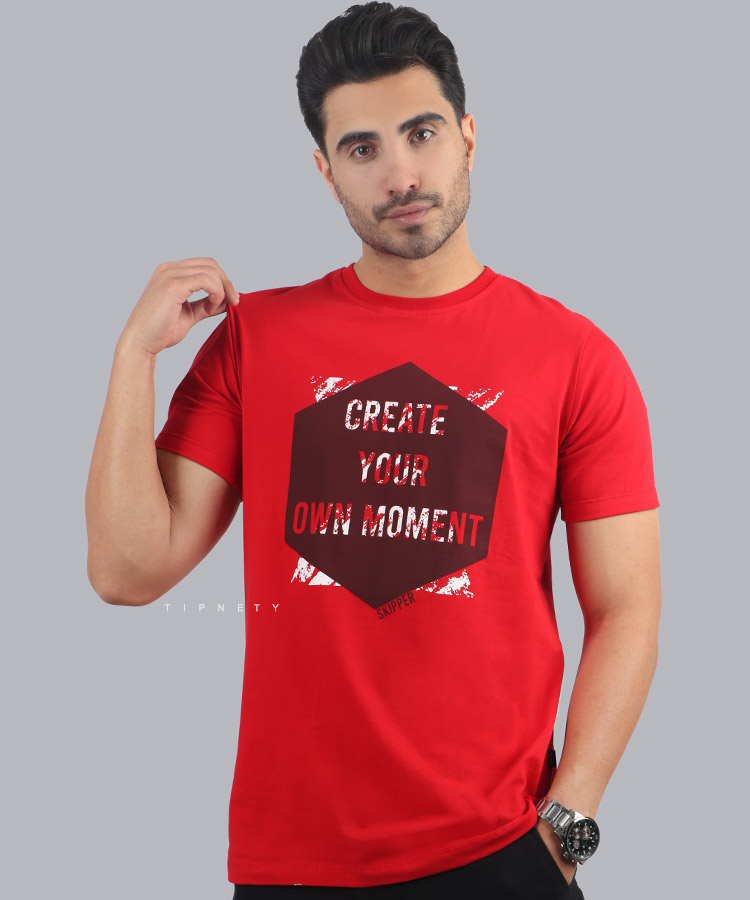                                                                                                                                                                                                 لجنی قرمز زرد سورمه ای مشکی تیشرت چاپی 1611  - تصویر 6