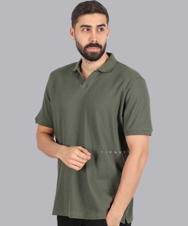                                                                       دودی سورمه ای ملانژ سبز سفید تیشرت یقه دار 0560  - تصویر 5