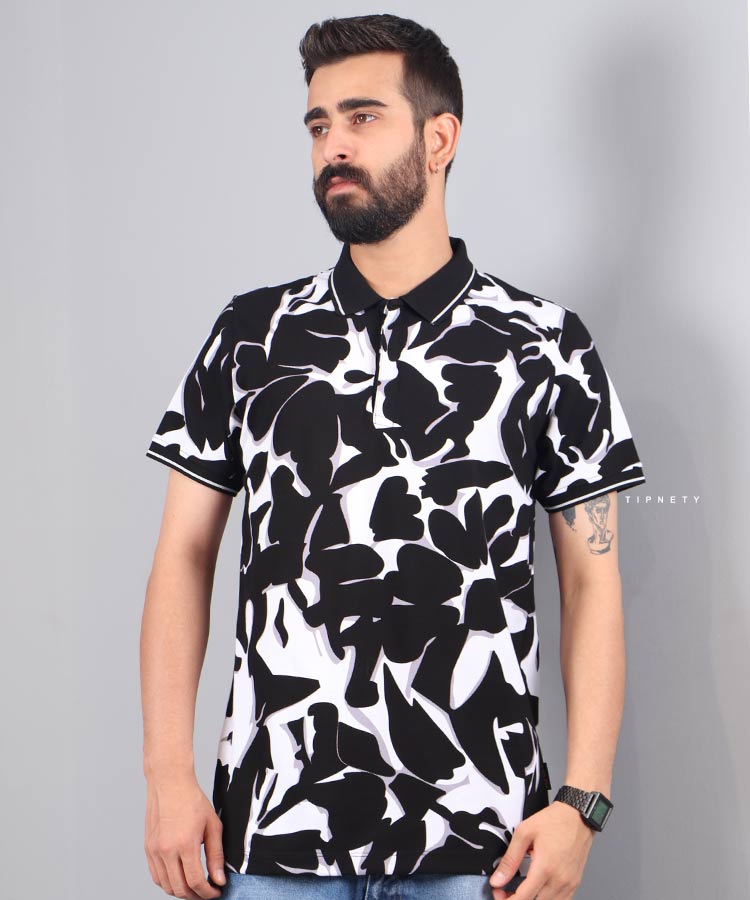 تیشرت یقه دار مردانه طرح دار 1157