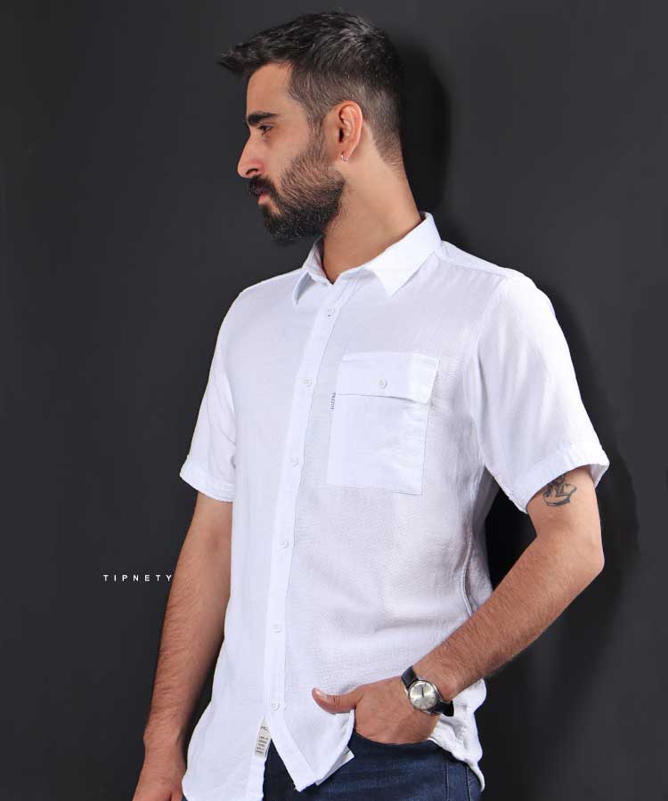                                                                                                                                                                                                             سبز سفید مشکی کرم دودی پیراهن آستین کوتاه کلاسیک 0812  - تصویر 5