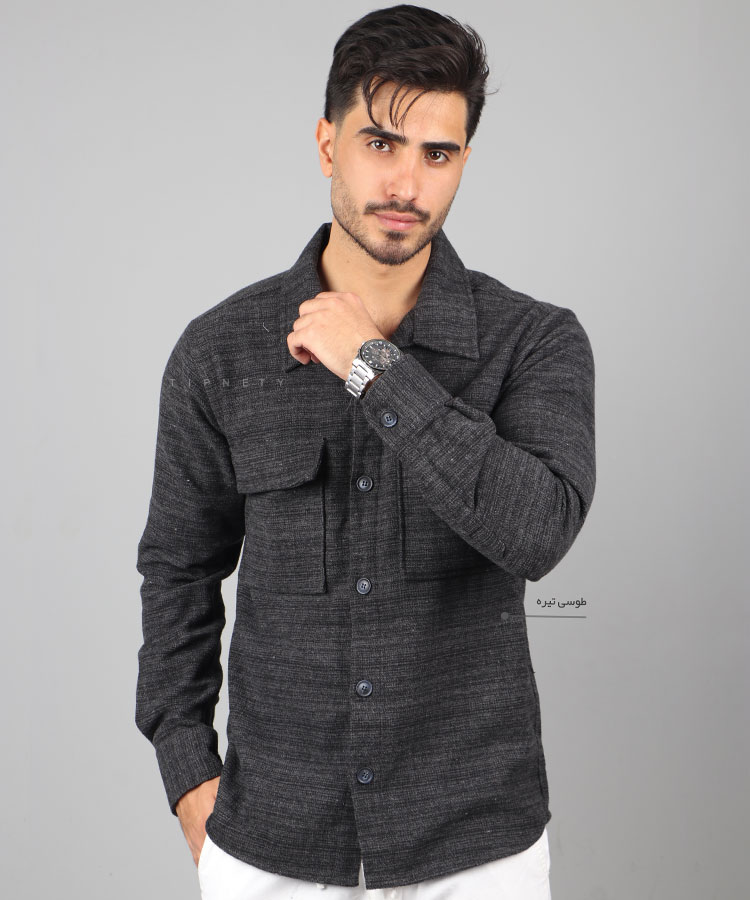                                                                                                                         لجنی مشکی طوسی تیره نفتی پاییزه پیراهن 4022  - تصویر 3