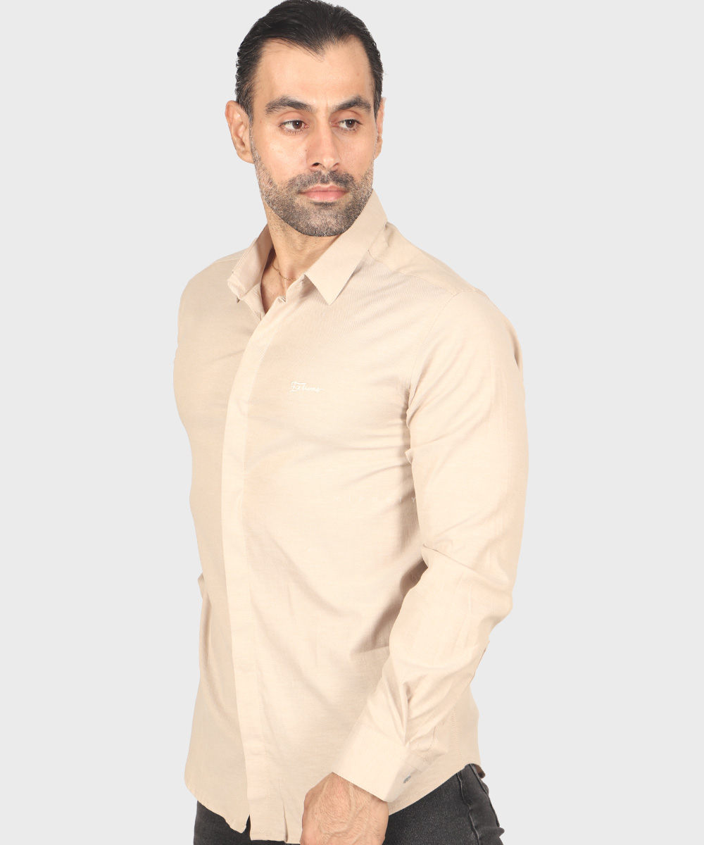                           یشمی کرم شکلاتی لجنی پیراهن آستین بلند فیت 0370  - تصویر 3