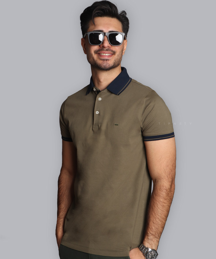 تیشرت یقه دار زیتونی مردانه 8124