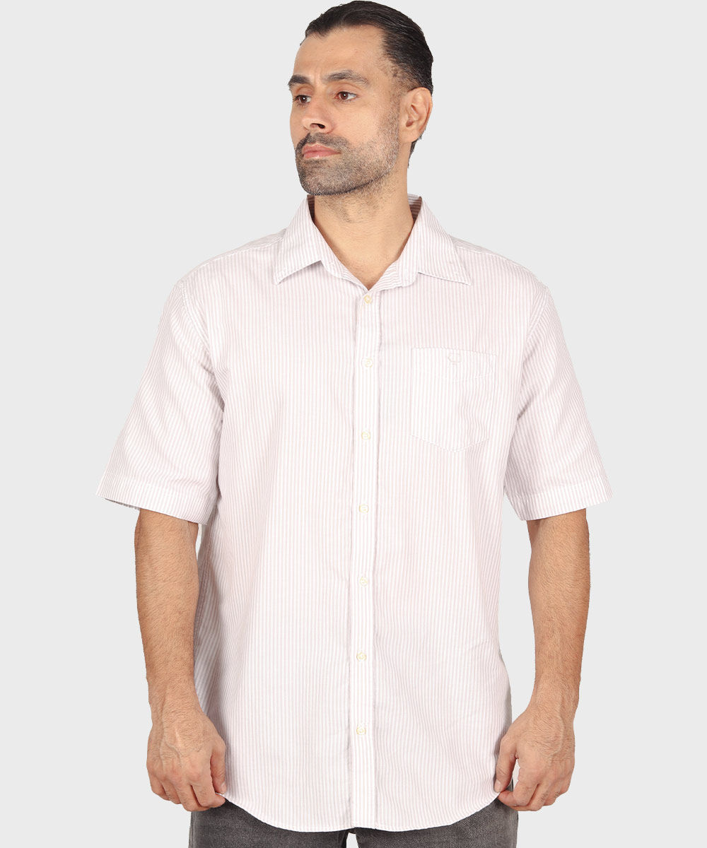 پیراهن لینن مردانه آستین کوتاه و راه راه 1292