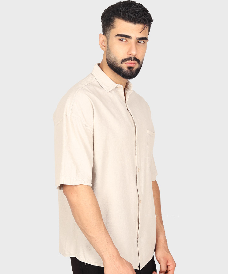 پیراهن مردانه باکسی سنگشور استخوانی ماچینیست 0627