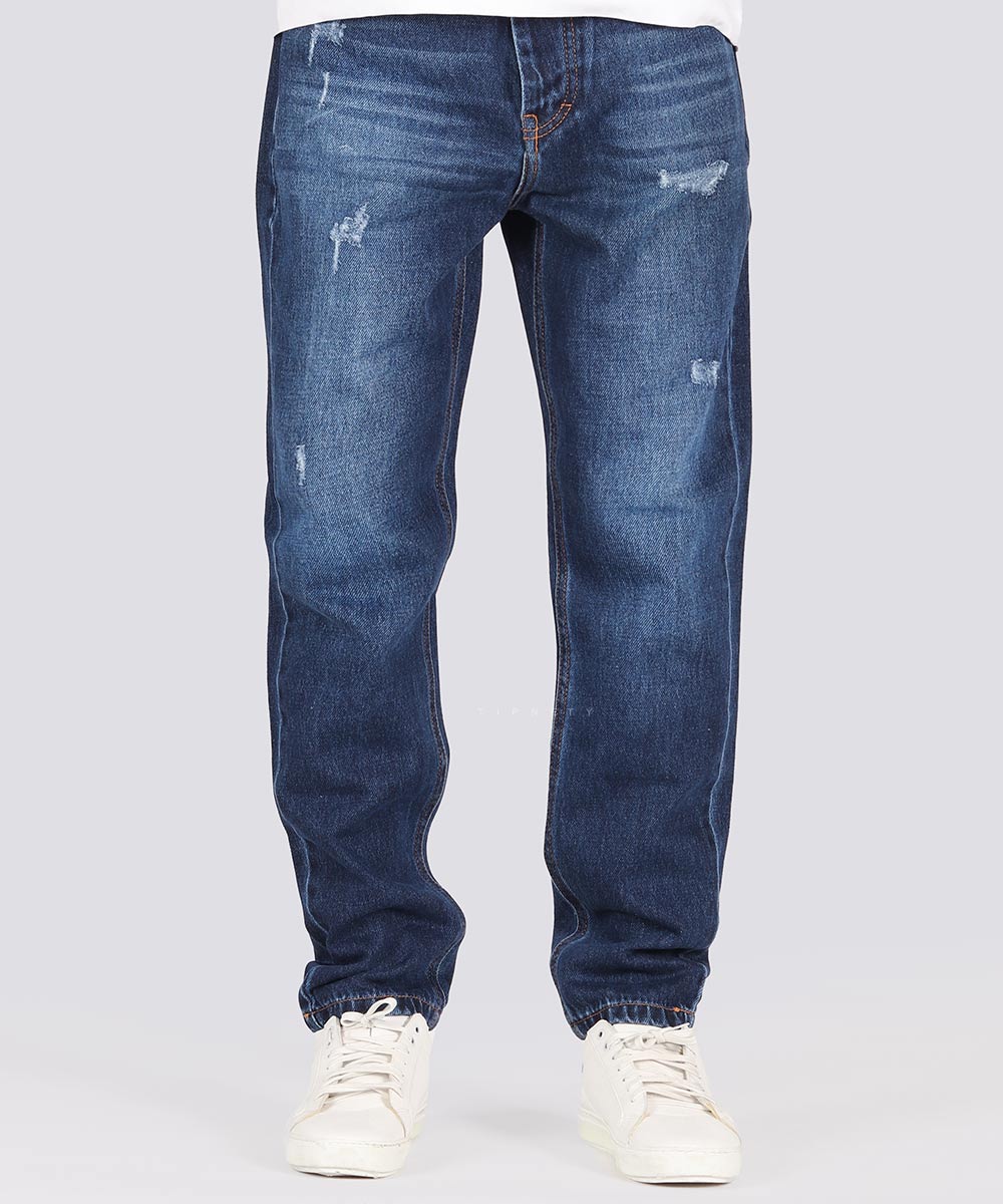 شلوار جین مام فیت مردانه سورمه ای 0262