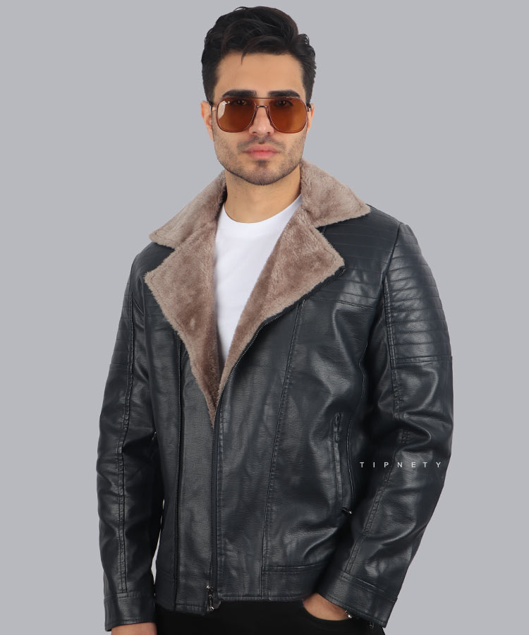                                                         مشکی قهوه ای سورمه ای زمستانه کت چرم 2252  - تصویر 5