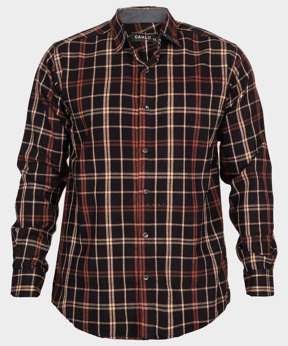 پیراهن مردانه پشمی چهارخانه و قهوه ای 0158