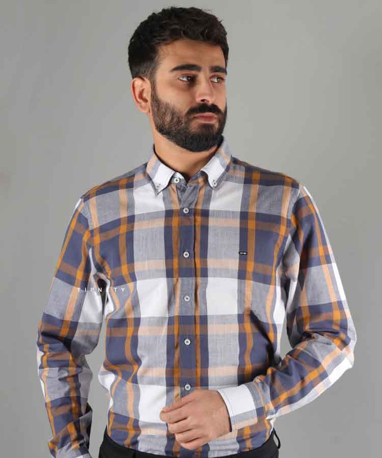 پیراهن مردانه آستین بلند چهارخانه 4047