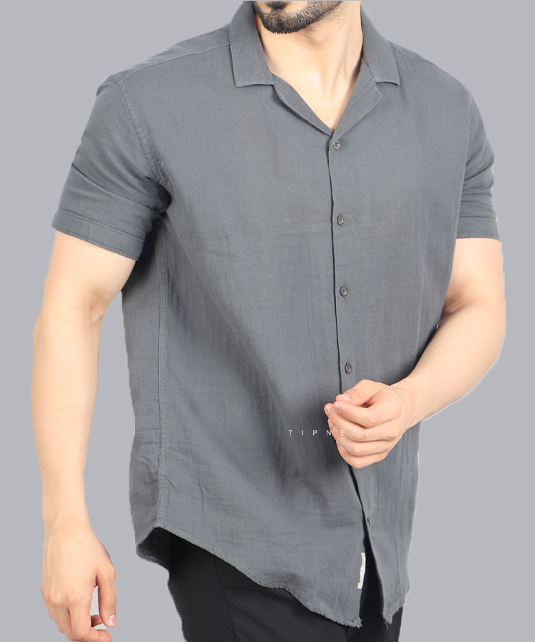                                                                                                 طوسی تیره خردلی خاکی سبز شارپ فرمی پیراهن لش 0207  - تصویر 3