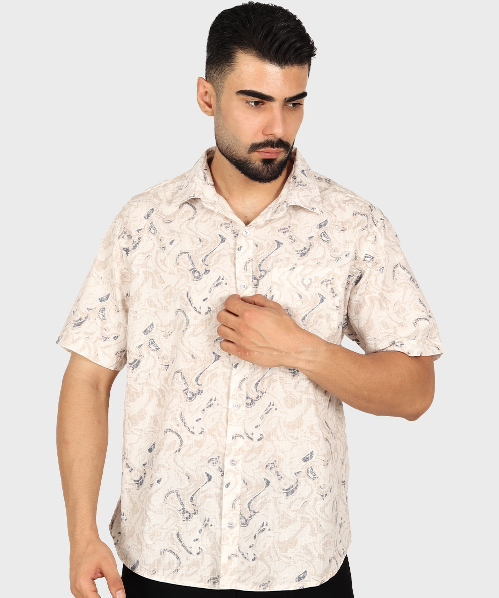                                 کرم سبز طوسی پیراهن آستین کوتاه کلاسیک 5507  - تصویر 7