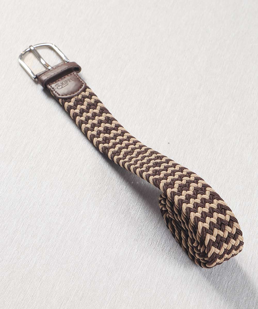 کمربند کنفی مردانه قهوه ای و کرم 0940