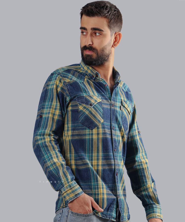 پیراهن مردانه آستین بلند چهارخانه 0738