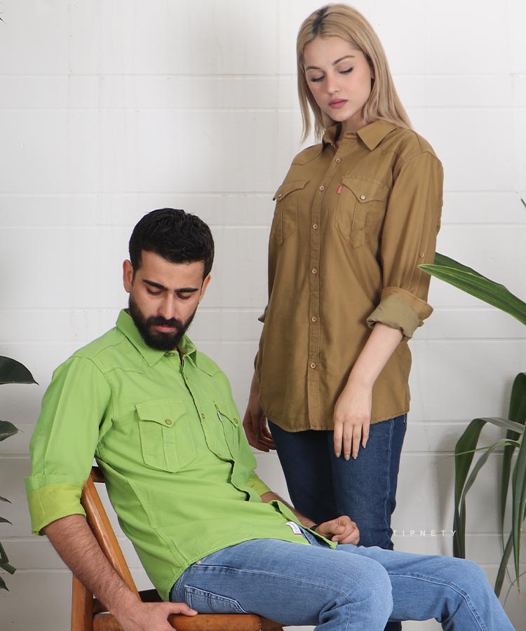                                                                                                                           حنایی پسته ای سبز شارپ پیراهن آستین بلند فیت 0804  - تصویر 3