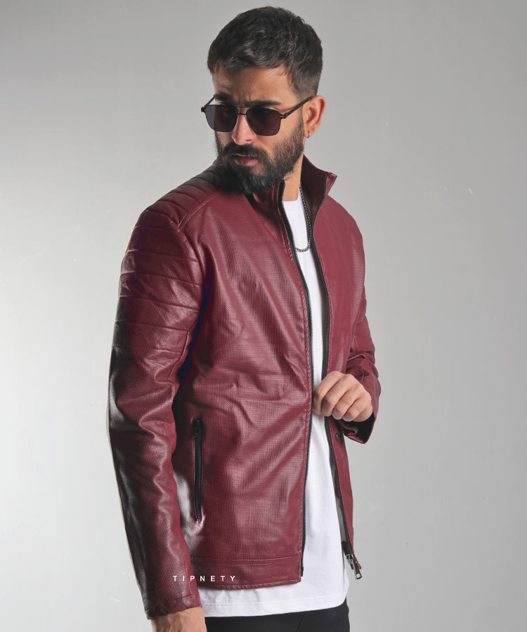 کت چرم مردانه زرشکی 6635