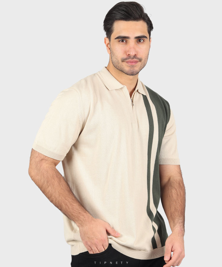                                                   مشکی یشمی سورمه ای کرم تیشرت یقه دار 5305  - تصویر 4