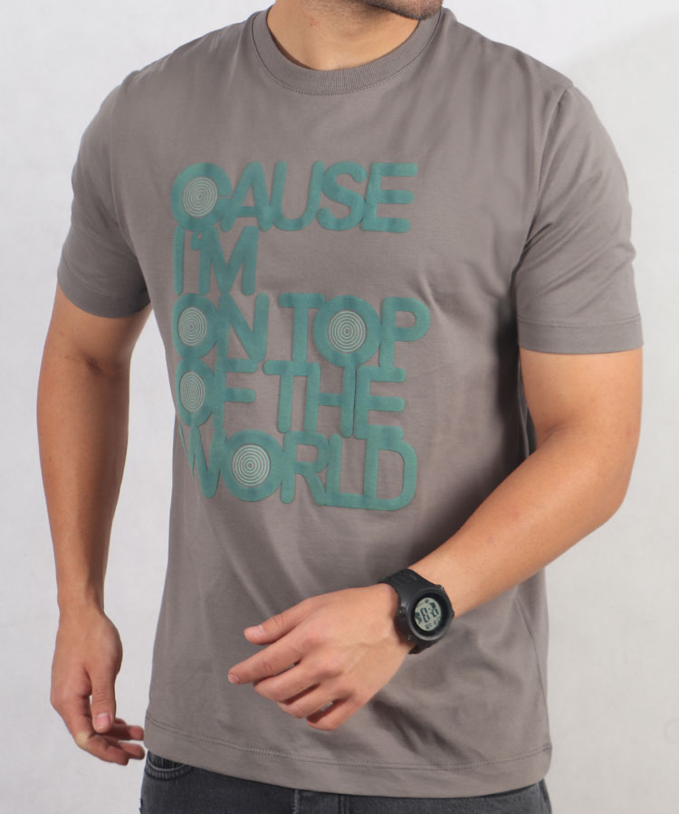                                                                                                                                   خردلی دودی مشکی کرم تیشرت چاپی 1374  - تصویر 5