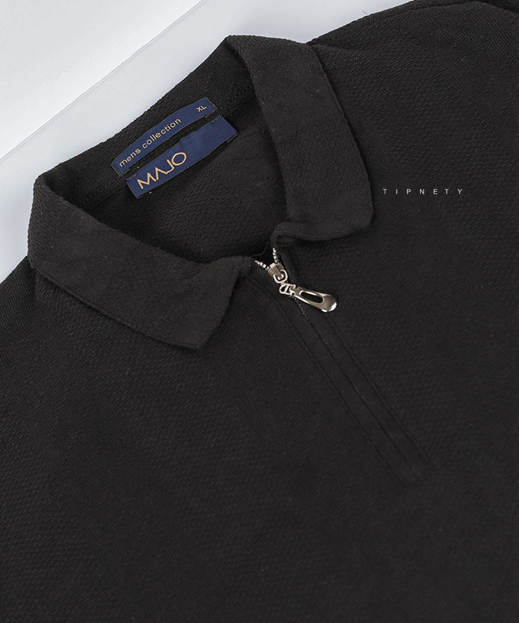 تیشرت یقه دار مشکی مردانه نیم زیپ 3247