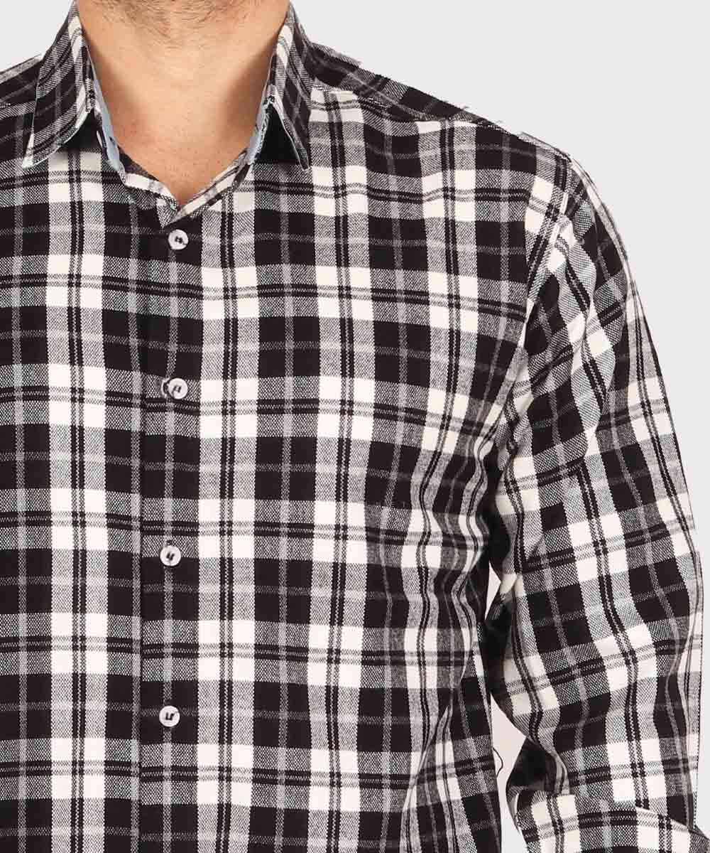 پیراهن مردانه پشمی چهارخانه مشکی 0169