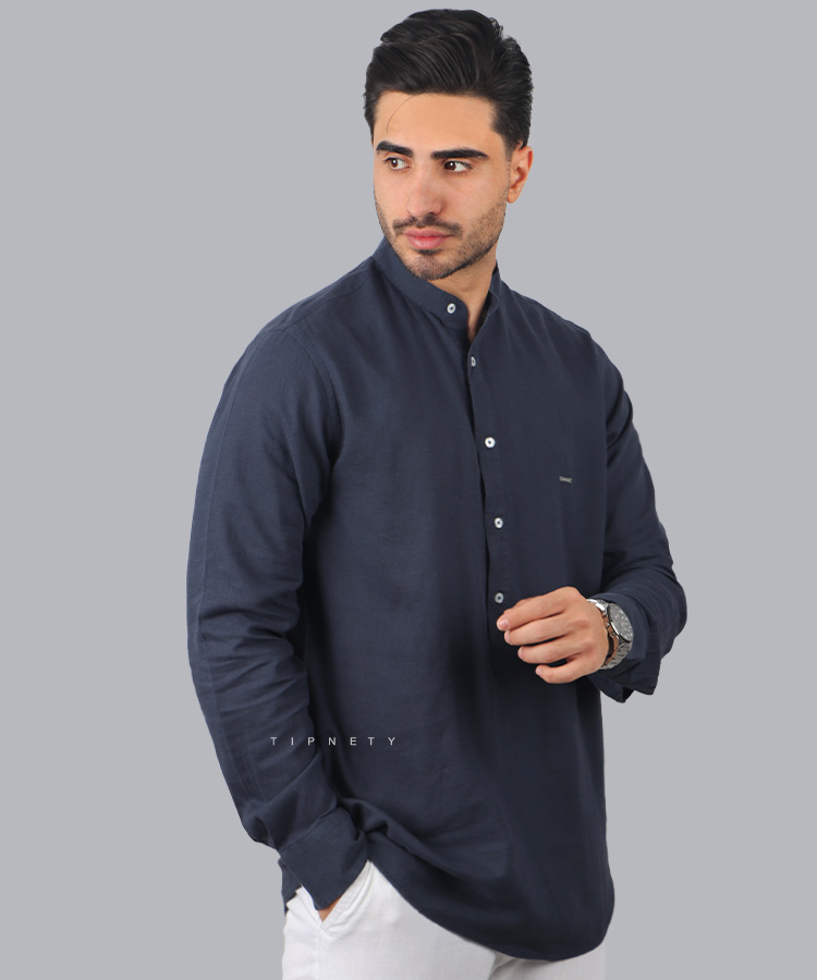 پیراهن لینن و لش مردانه یقه دپیلمات 5327