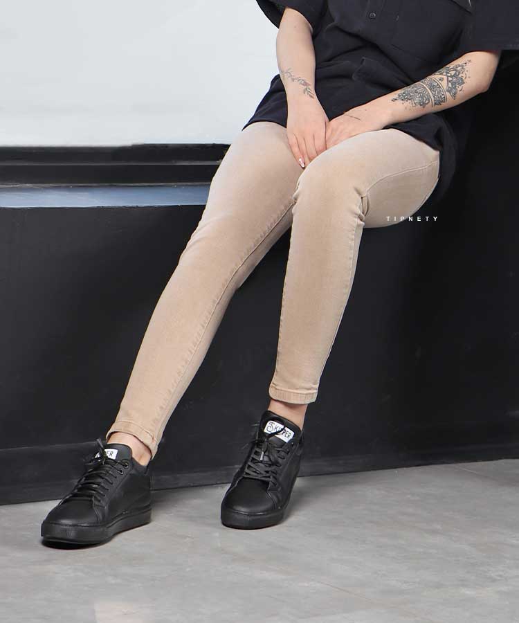 شلوار جین اسکینی کرم یونیسکس 0340