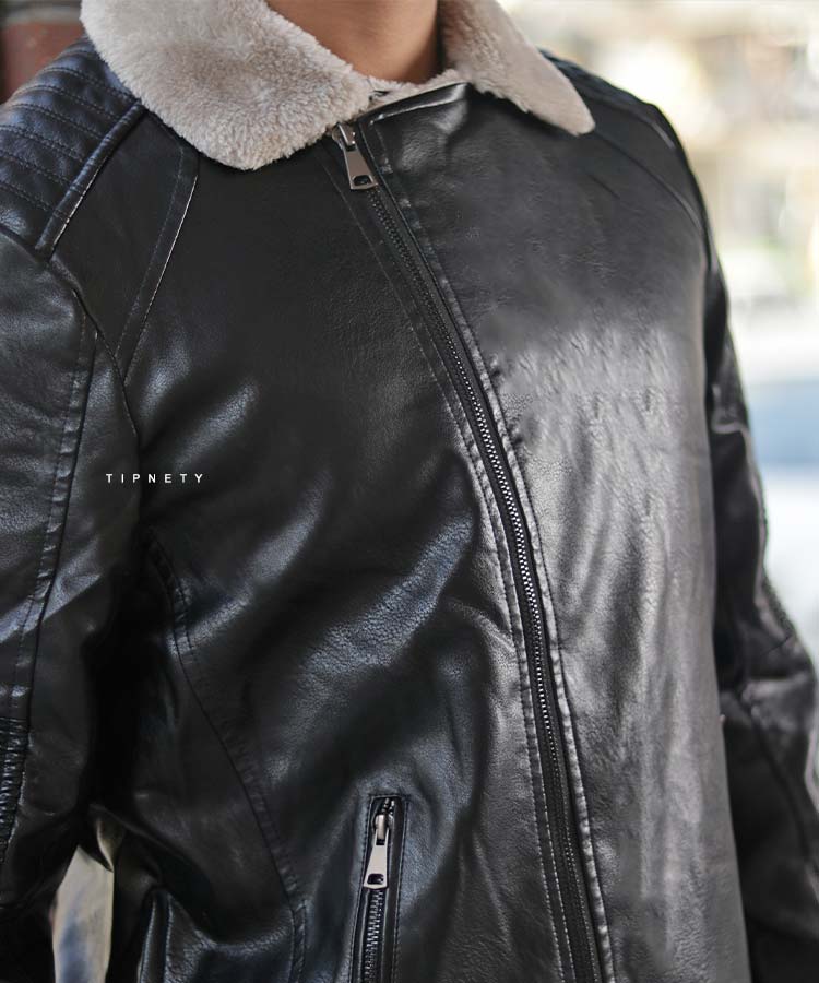                         عسلی مشکی زمستانه کت چرم 9889  - تصویر 5