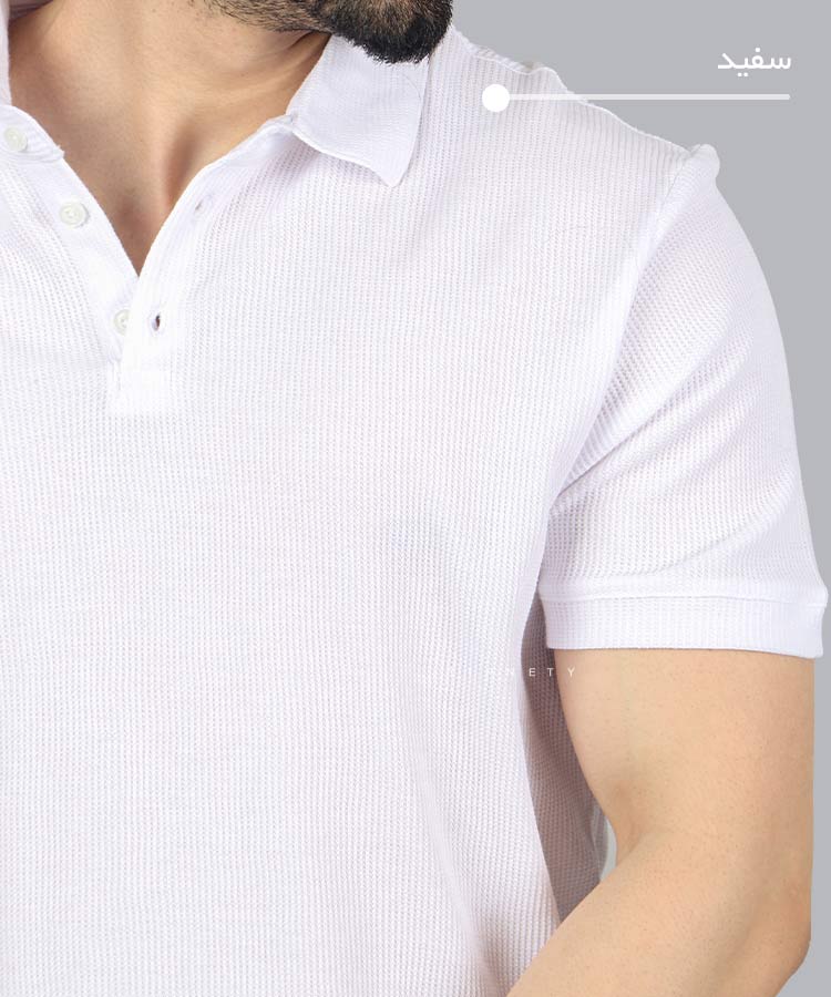                                                                                                     نسکافه ای سفید نوک مدادی سورمه ای تیشرت یقه دار 1685  - تصویر 5