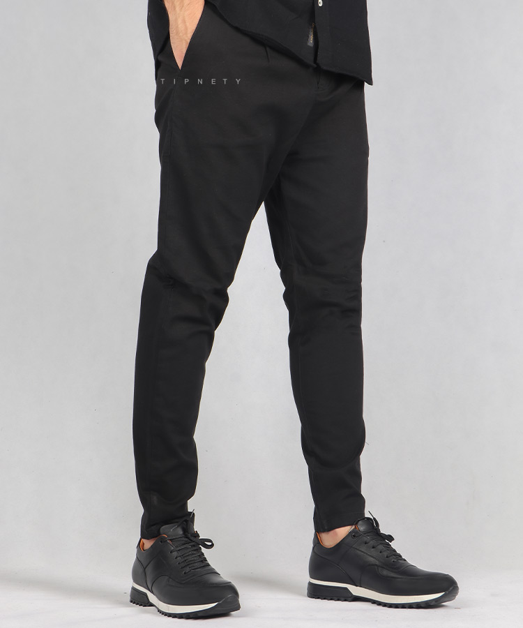                                                                       شلوار کتان فیت 0032 مشکی کرم شلوار کتان مام استایل 0032  - تصویر 3