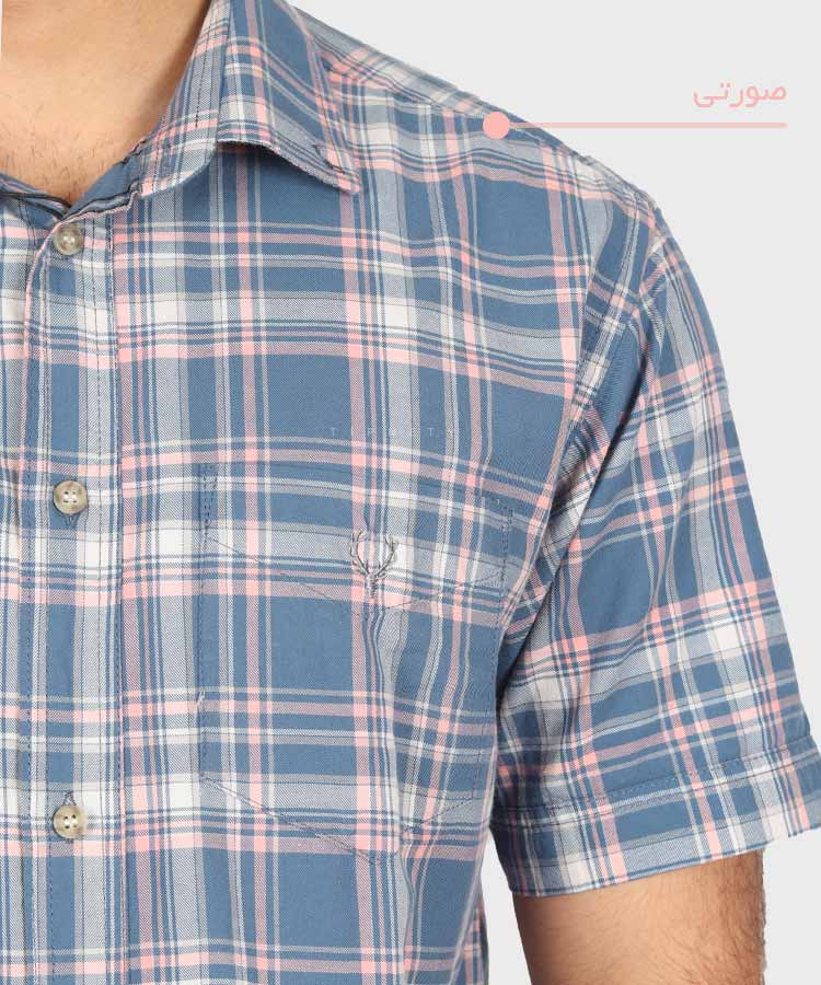 پیراهن مردانه آستین کوتاه چهارخانه صورتی 0933
