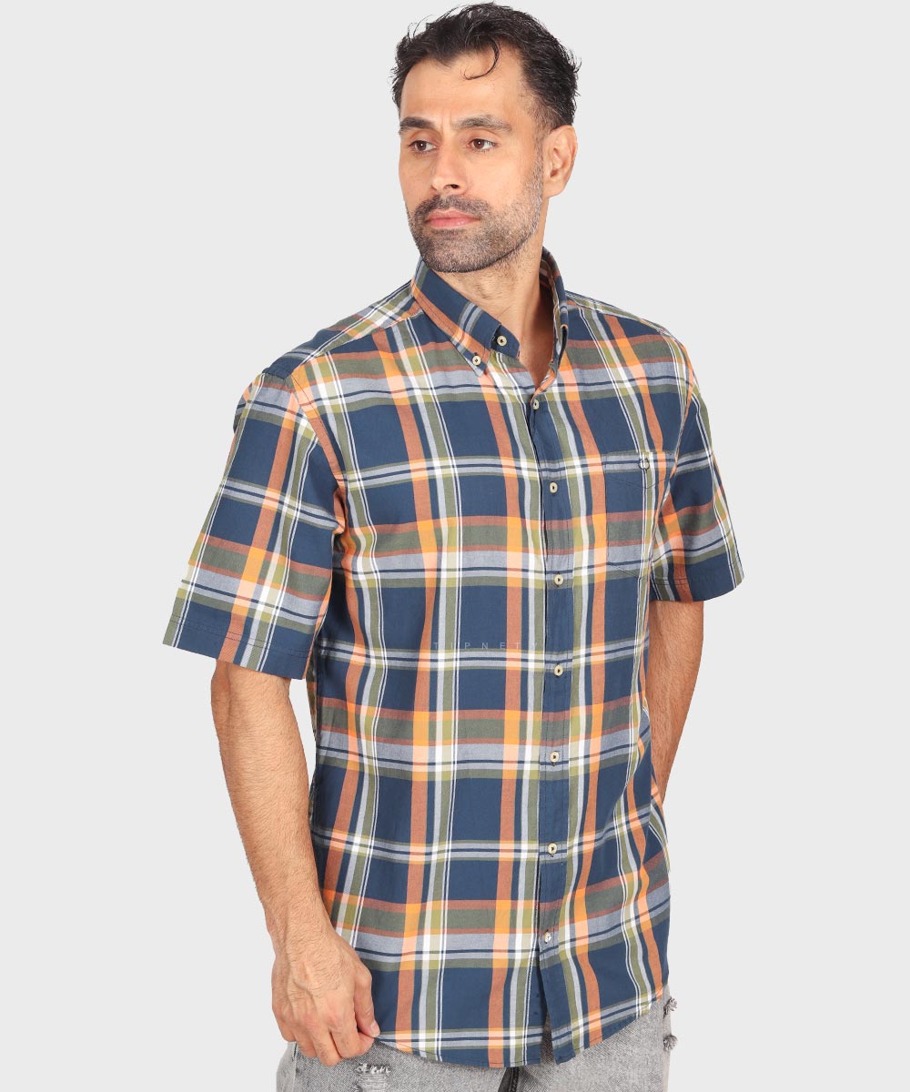 پیراهن مردانه چهارخانه و آستین کوتاه 4359