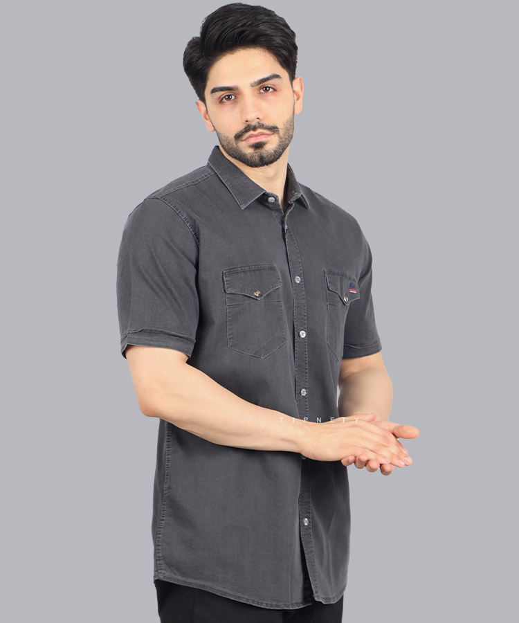پیراهن مردانه جین آستین کوتاه 0778