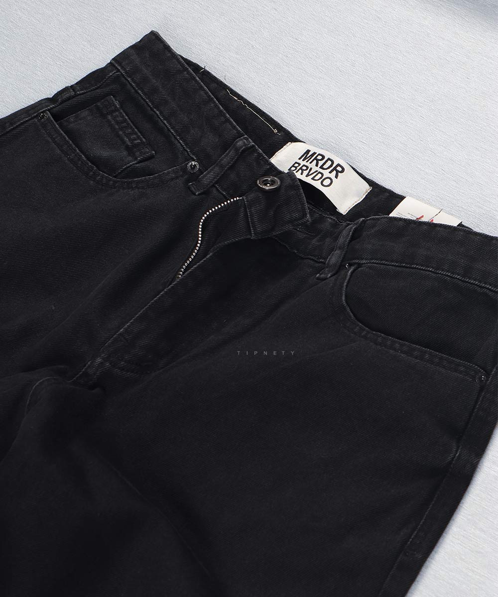 شلوار جین بگ مردانه ذغالی ساده 0116