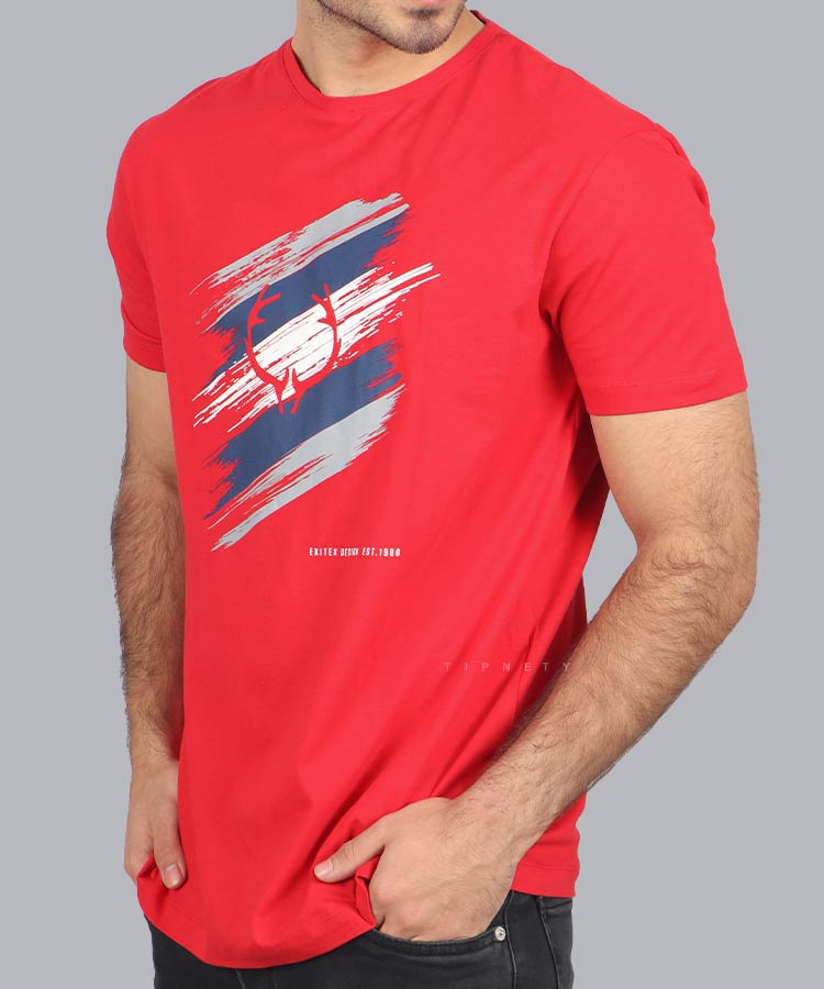                                                                                                                                             لجنی سفید ملانژ قرمز       تیشرت چاپی 0439  - تصویر 2