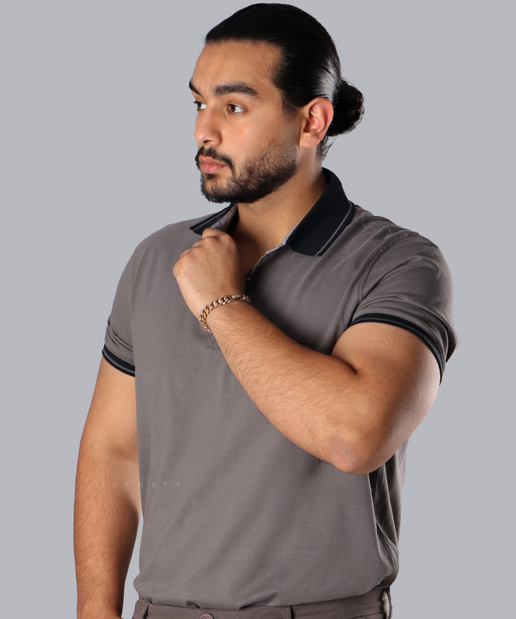 تیشرت یقه دار طوسی مردانه 8118