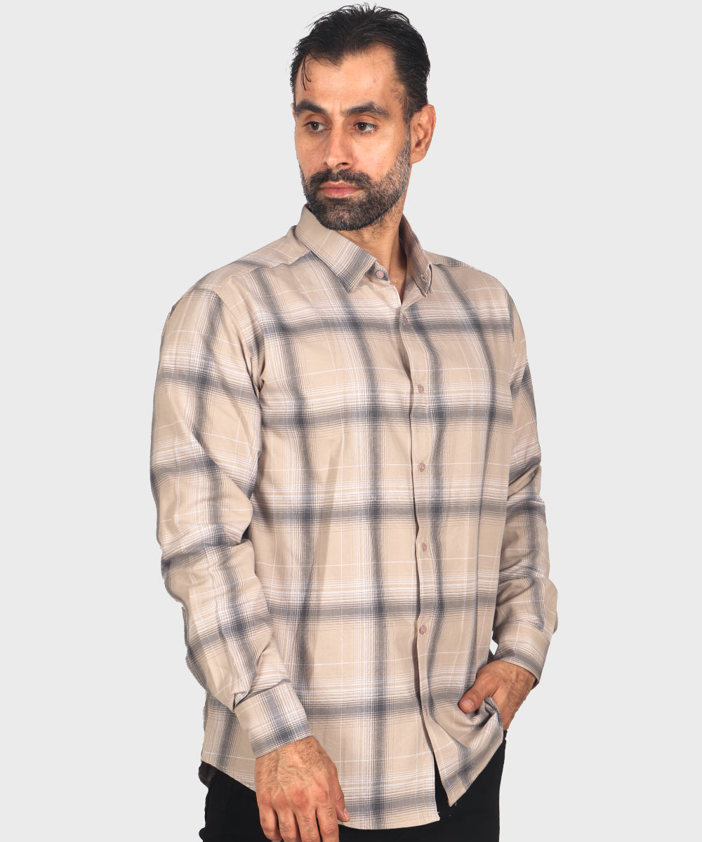                                                                                                                                 سورمه ای طوسی تیره طوسی روشن سبز کرم پیراهن آستین بلند فیت 0324  - تصویر 3