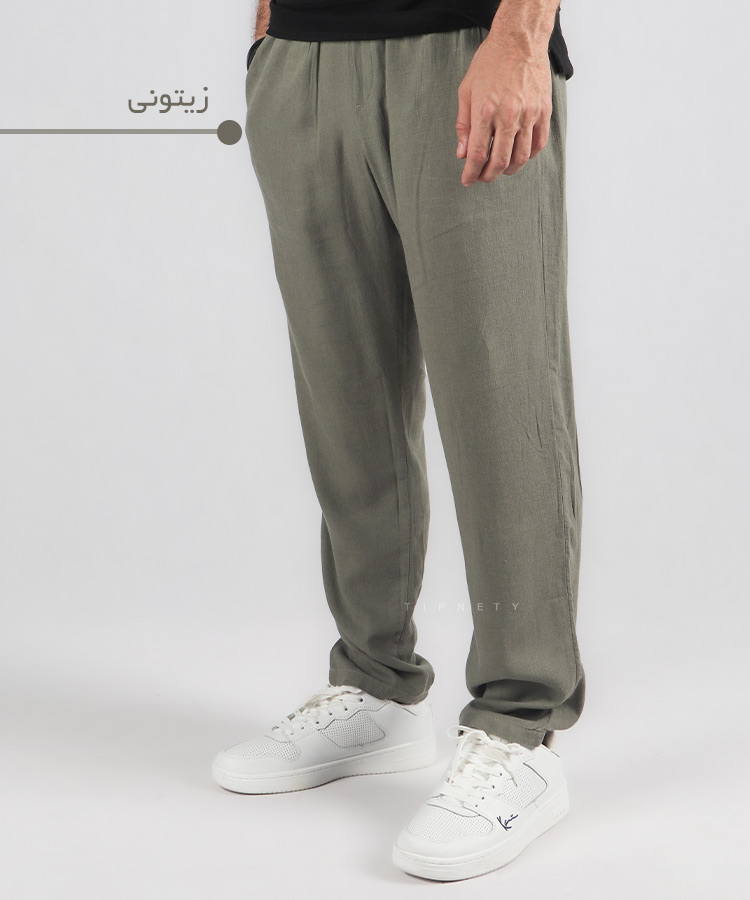                                                                                                                                                         کرم استخوانی زیتونی مشکی سورمه ای شلوار پارچه ای لینن 0060  - تصویر 3