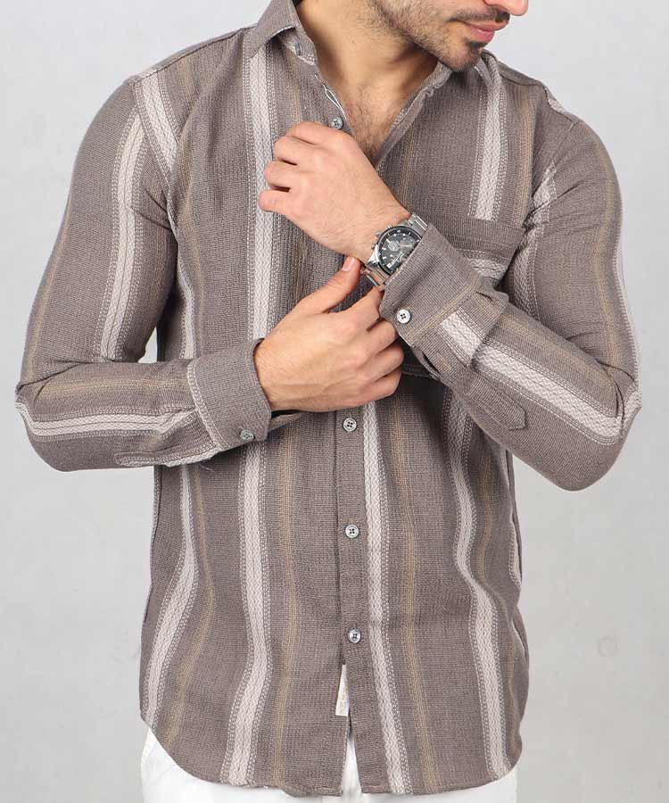                                                                                                       خاکی شکلاتی طوسی نسکافه ای سورمه ای پیراهن آستین بلند فیت 0126  - تصویر 4